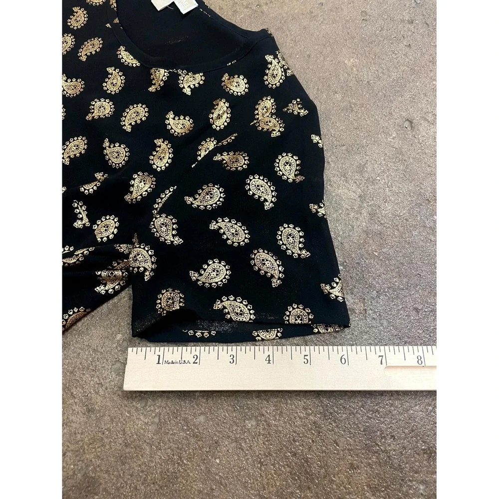 Michael Kors‎ Blouse Top Womens Medium Black Chiffon Paisley Print Double Layer